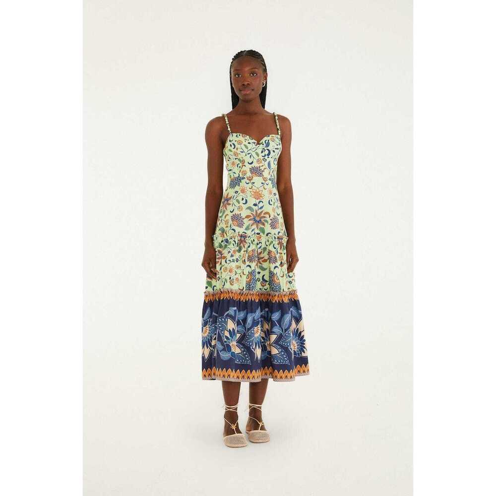 Green Floral Delhi Tapestry Beaded Straps Midi Dress